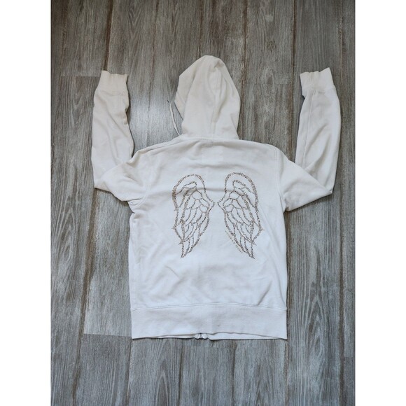 Victoria's Secret Sequin Wings White Zip Up Hoodie Supermodel Essentials White L - Picture 1 of 14